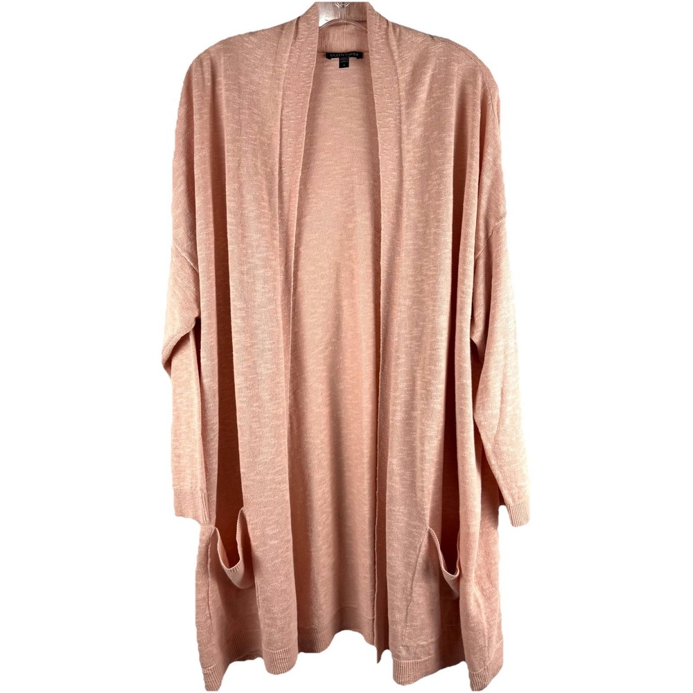 Eileen Fisher‎ Organic Linen Cotton Open Front Cardigan Peach Sx XL Minimalist